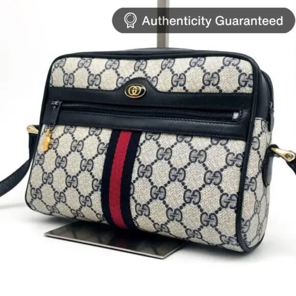 Authentic Gucci GG Supreme Navy Monogram Crossbody Sherry Canvas Shoulder Bag